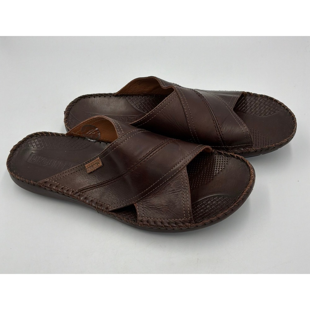 Pikolinos Tarifa Leather Slide Sandals Mens 43 Brown Cross Strap Comfort
